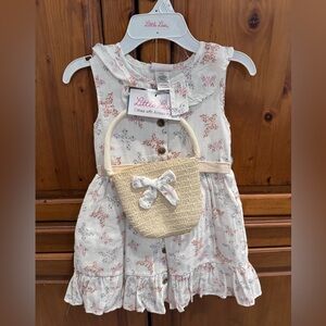 Little Lass Floral Dress with Cream Bag